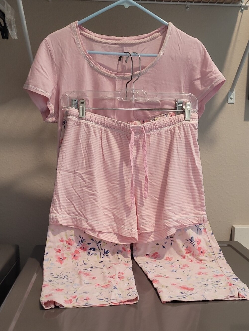 3 pc Soft Pink Striped & floral Sleep Set